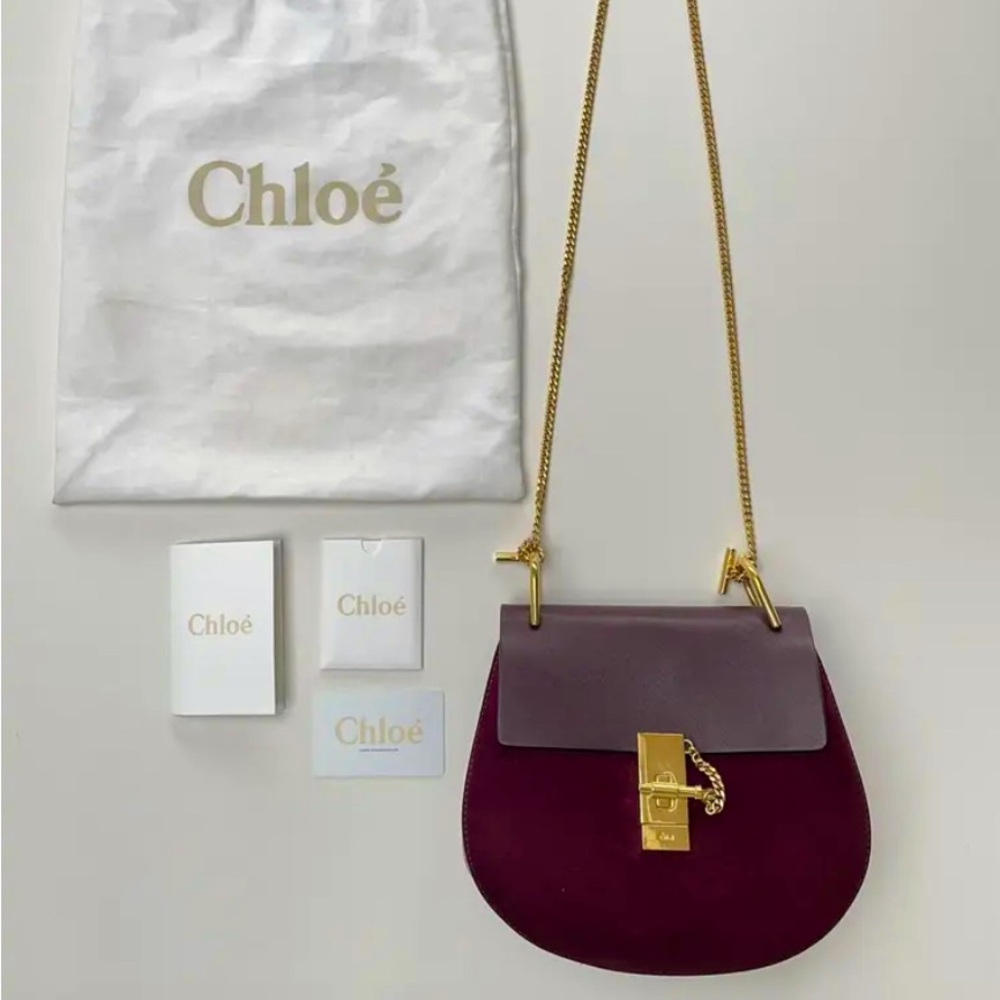 Chloe drew leather suede shoulder crossbody gold hardware